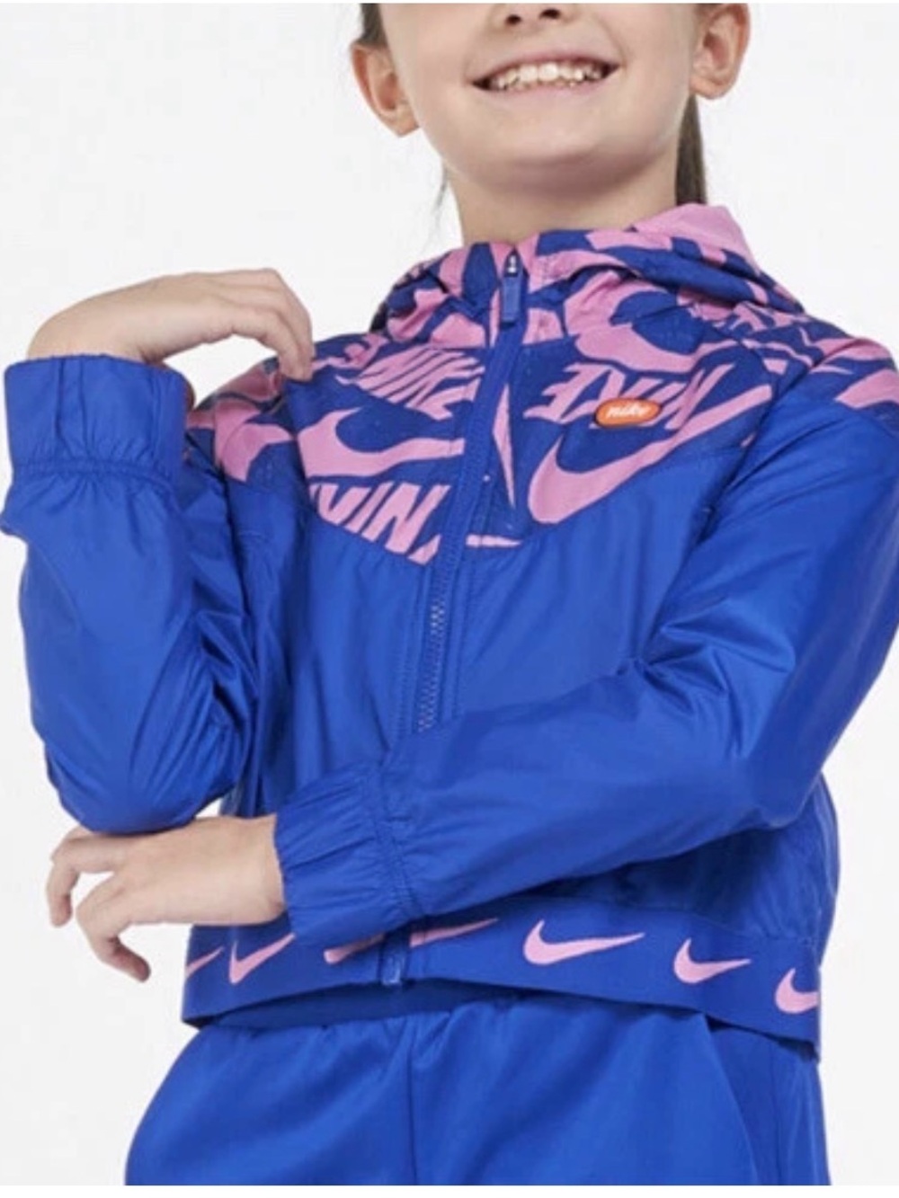 Nike Royal Blue Pink Hooded Windbreaker Jacket sportswear Windrunner swoosh girl